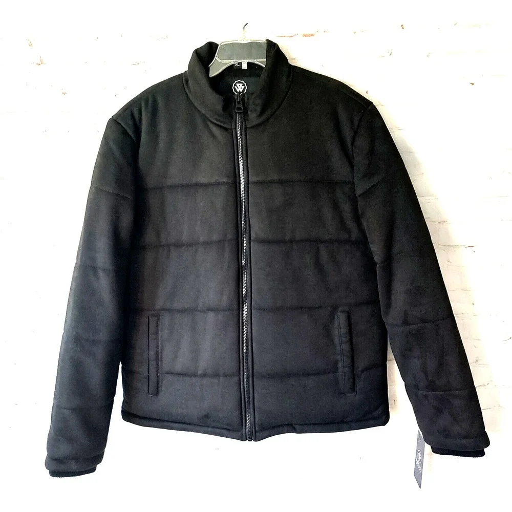 NWT Whet Blu Brady Mens XL Black Vegan Faux Suede Puffer Full Zip Jacket $199.00